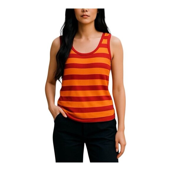 Rondina Striped Sleeveless Tank Top Large Poppy Red/Coral Scoop Neck Sty. 602953 - Picture 1 of 8